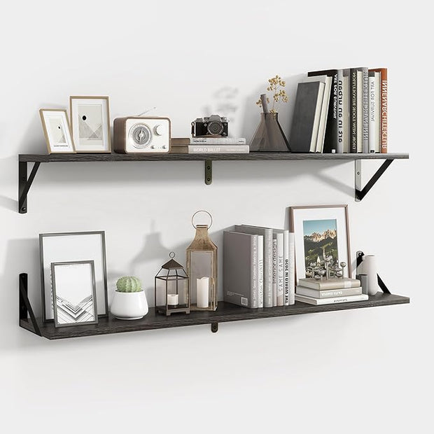 Axeman 40 Inch Floating Shelves | 8 Inch Deep Black Wall Shelves Set of 2 | 39.4" W x 8" D Rustic Black Wood Shelves for Bathroom Kitchen Living Room