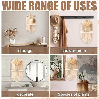 Tatuo 2 Pieces Boho Wall Shelf Decor Floating Shelves for Wall Wooden Hanging Holder for Living Room Bathroom Bedroom Office Nursery Decoration(Elegant)