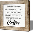 Coffee Bar Decor, Coffee Spelled Backwards Wooden Box Decoration, Rustic Wood Signs for Kitchen Cafe Bar, Funny Office Desk Sign, Freestanding Home Decor 5.9×5.9 inch