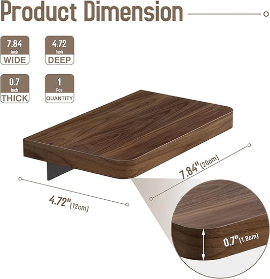Danpoo Solid Walnut Floating Shelf, 8 inch Small Natural Wood Wall Mounted Shelf for Bathroom, Kitchen, Bedroom, Living Room, Farmhouse Decor