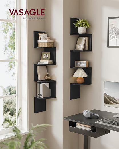 VASAGLE Set of 2, Corner Shelves Wall Mount, 4-Tier Floating Corner Bookshelves, Plant Shelves for Bedroom, Living Room, Bathroom, Home Office, Ink Black