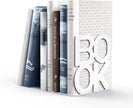 Book Ends - Decorative Metal Book Ends Supports for Bookrack Desk,Books, Unique Appearance Design,Heavy Duty (White)