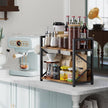 Coffee-Bar-Station-Organizer Shelf for Countertop, 2 Tiers Kitchen Counter Shelf Riser, Wooden Spice Rack Organizer, Coffee Bar Accessories(Rustic Brown, Large)