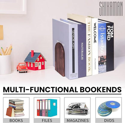 Book Ends,4 Pack Medium Bookends Wood Book Ends Universal Economy Bookend (4, Medium)