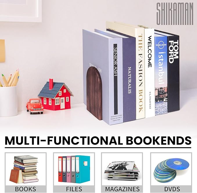 Book Ends,2 Pair Medium Bookends Wood Book Ends Universal Economy Bookend (2, Medium)