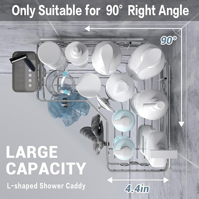 Corner Shower Caddy Bathroom Organizer: AKTECKE 2 Pack Adhesive Shelf Decor- No Drilling Stainless Steel Storage Rack with Hooks and Toothpaste Holder - Accessories Stuff