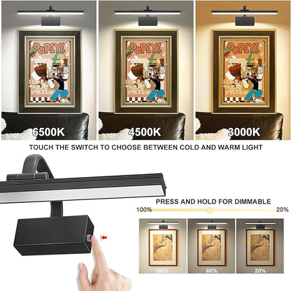 Picture Light,Picture Lights for Wall Cordless,16" Picture Lights with Timer and Dimmable,Battery Wall Lights for Display Gallery Painting Art Frame Portrait-L Black