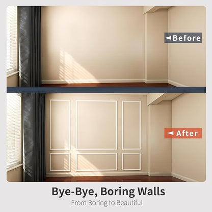 VCK Pre-Cut Wall Molding Kit, Set of 6 | 3D Ready-to-Assemble Wainscoting Panels for Accent Wall Decor | Easy DIY Installation with Glue | for Living Room & Bedroom (3 Top & 3 Bottom)