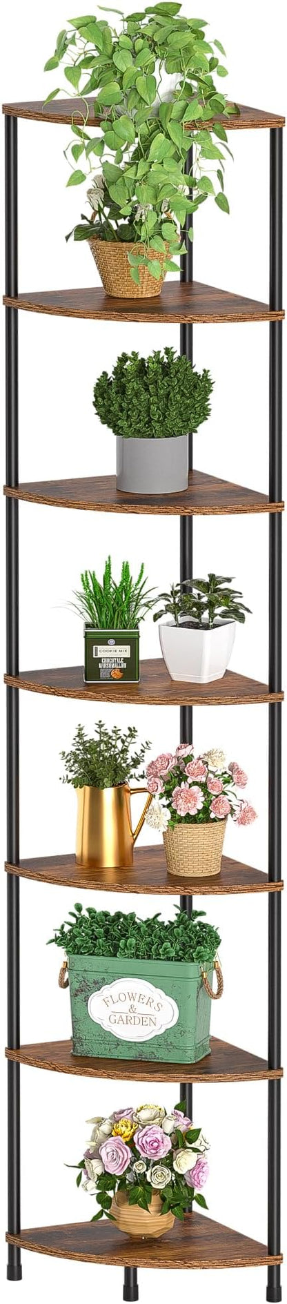 Corner Plant Stand Shelf, 7 Tier Tall Plant Stand for Indoor Plants, Rustic Brown Corner Book Wall Decor Living Room, 64.7" Display Shelf for Bedroom, Bathroom, Small Space