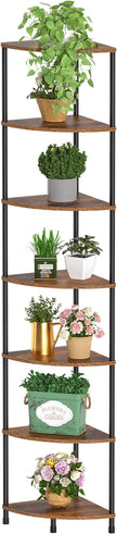 Corner Plant Stand Shelf, 7 Tier Tall Plant Stand for Indoor Plants, Rustic Brown Corner Book Wall Decor Living Room, 64.7