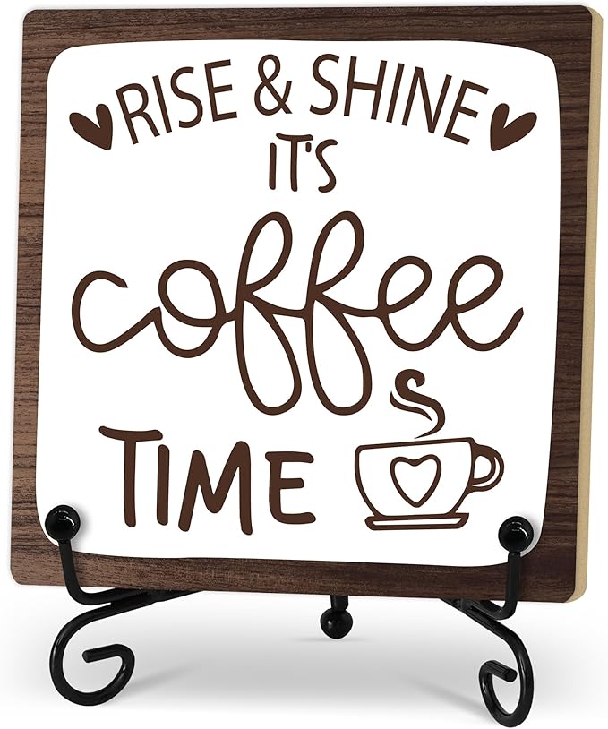 Coffee Desk Decor Sign, Coffee Time Sign With Stand For Farmhouse Home Kitchen Table, Wine Sign For Farmhouse Home Kitchen Bar Shelf Table, Gifts For Family Friend Coworker-11