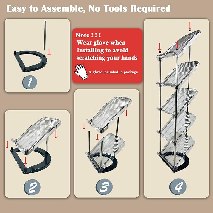 Sloping Narrow Shoe Rack 5 Tiers - Free Standing Vertical Shoes Racks for Small Spaces and Corner, Shoe Storage Organizer for Entryway, Tall Slim Shoe Shelf Cabinet for Shoes and Boots