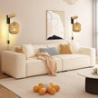 Rattan Plug in Wall Sconces Set of Two, Hand Woven Boho Wall Lamp Plug in Cord Wall Sconces for Bedroom Living Room Farmhouse