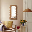 Wavy Wall Mirror for Cozy Home Decor, 14x28 Arched Wall Mounted Mirror with Velvet Touch for Girly Bedroom Decoration, Unique Home Accent for Modern Room Aesthetics (Brown)
