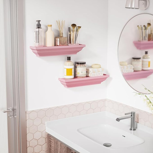 Alsonerbay Floating Shelves Wall Mounted Set of 2, Rustic Shelves for Wall Storage, 17 Inch Wood Shelves for Bedroom Living Room Bathroom, Pink