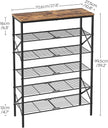 6-Tier Shoe Rack, Shoe Storage Organizer for Closet, Free Standing Shoe Organizer with Metal Mesh Shelves, 24 Pairs of Shoes, Rustic Brown and Black SS06BR