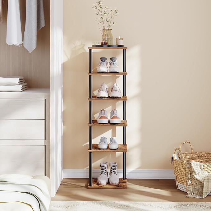 HOOBRO Vertical Shoe Rack, 6-Tier Narrow Shoe Shelf, Shoe Storage Organizer for Small Space, 11