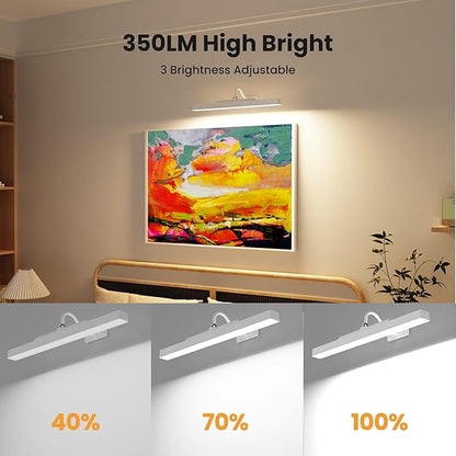 16in White Wireless Picture Frame Lights, 2 Pack Battery Operated Art Lights for Paintings – Dimmable, 13H Runtime, 5000mAh, Remote, 3 Color Temps Gallery Light for Display, Wall, Artwork