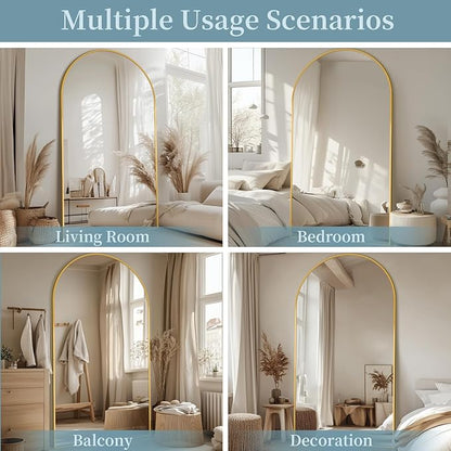 Full Length Mirror with Stand, 82"x44" Arched Full Body Mirror, Large Stand Up Mirrors, Aluminum Frame Floor Standing Mirrors, Freestanding Hanging Leaning Mounted for Bedroom Living Room Gold