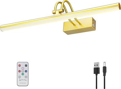 Picture Light,Picture Lights for Wall Cordless,20" Picture Lights with Timer and Dimmable,Battery Wall Lights for Display Gallery Painting Art Frame Portrait-Gold