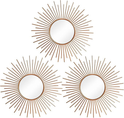 3 Pack Metal Mirrors for Wall Sunburst Wall Mirrors Home Décor Decorative Hanging Wall Art for Living Room Bedroom Entryway (Rose Gold2, Sunburst)