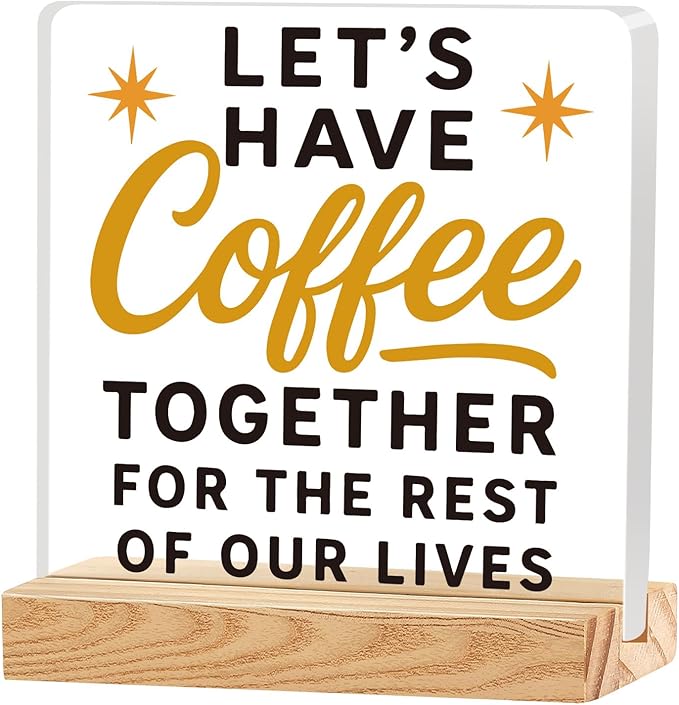 Rustic Valentines Desk Decor for Coffee Bar Porch Tiered Tray, Happy Valentine's Day Home Office Table Sign for Shelf Party, Let's Have Coffee Together