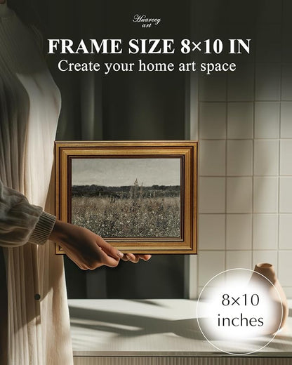 HUARCEY Framed Canvas Wall Art Prints, Living Room Shelf Vintage Art Aesthetic, Wildflower Landscape Paintings Farmhouse Decor, Retro Table Desk Decoration for Bedroom Bathroom, 8x10Inch