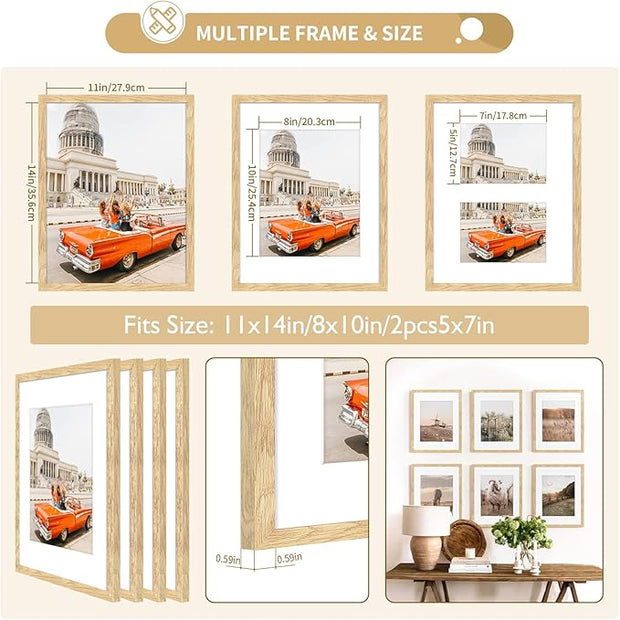 ATOBART 11x14 Picture Frame Set of 4,8x10 with Mat or 11x14 Without Mat with Perspex Glass Vertical or Horizontal Tabletop Display, Paintings, Posters, Artwork, Birthday Christmas Gift