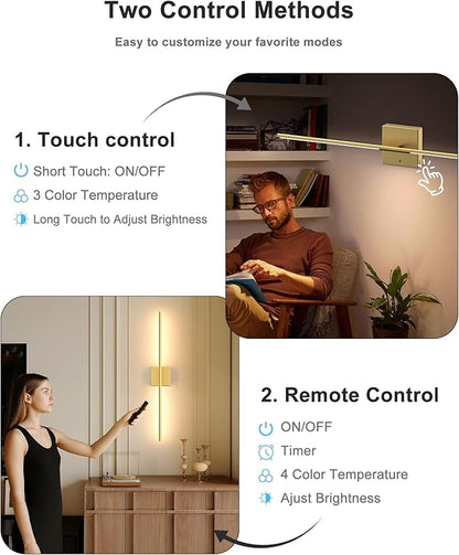 Battery Powered Wall Sconce Set of Two: Gold Wireless Rechargeable Wall Lights with Touch and Remote Control, 360°Rotatable 4CCT Dimmable Cordless Scone Lighting Decor for TV Wall Bedroom Bathroom