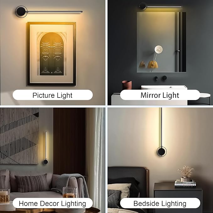 Picture Light, Wireless Wall Light, 23.6" Rechargeable Art Display Light, 3 Color Temperature Dimmable with Timer for Gallery Art Frame Lighting - Black