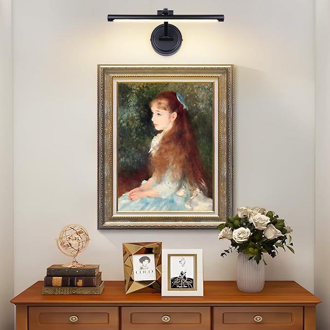 Hardwired 15.7 Inch 7W Black Picture Lights for Wall LED Picture Frame Light Dimmable Painting Lights for Wall Portrait Artwork Warm White