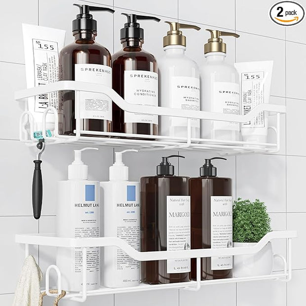 Kitsure Shower Caddy Large - Adhesive Shower Organizer, Stainless Steel Shelf for Inside Shower, No Drill Bathroom Organizers and Storage, Home Decor Accessories, 2 Pack, White