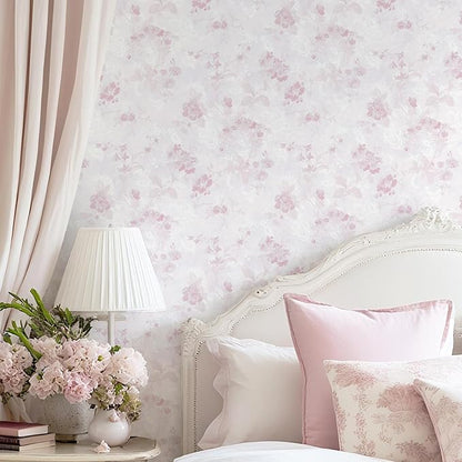 Dimoon 197"x17.3" Pink Wallpaper Floral Contact Paper Peel and Stick Wallpaper White Vintage French Country Renter Friendly Bathroom Boho Flower Removable Wall Paper Kitchen Self Adhesive Vinyl Roll
