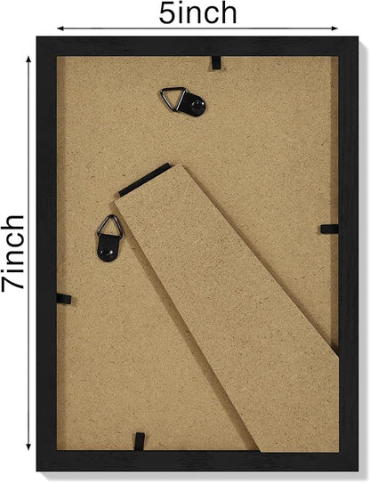 Vittanly 5x7 Picture Frame Set of 4, Display Pictures 4x6 with Mat or 5x7 without Mat, Engineered Wood with Shatter Resistant Plexiglass, Small Photo Frames for Wall or Tabletop Display, Black