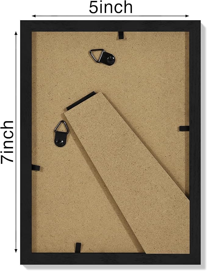 Vittanly 5x7 Picture Frame Set of 4, Display Pictures 4x6 with Mat or 5x7 without Mat, Engineered Wood with Shatter Resistant Plexiglass, Small Photo Frames for Wall or Tabletop Display, Black
