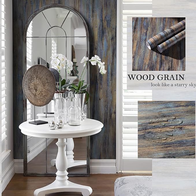 CiCiwind Wood Wallpaper Purple Blue Contact Paper 393.7”x17.7”Peel and Stick Wallpaper Self-Adhesive Removable Wall Paper for Walls Covering Cabinets Shelf Drawer Decorative Paper Vinyl Film