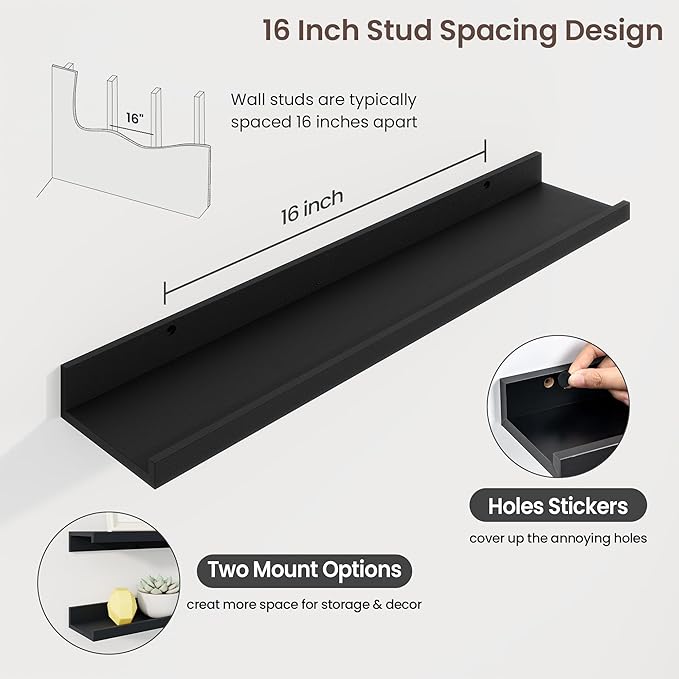 Axeman 30 Inch Floating Shelves | Black Picture Ledge Shelf Set of 3 | Rustic Wood Wall Shelves with Lip | 30