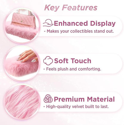2 Pack Pink Floating Shelves for Wall, Wood Shelf with Fluffy Soft Pink Shag Cover,Wall Mounted Shelves for Bedroom, Living Room, Suitable for Storing Valuable Collectibles,Purses,Handbags,High Heels