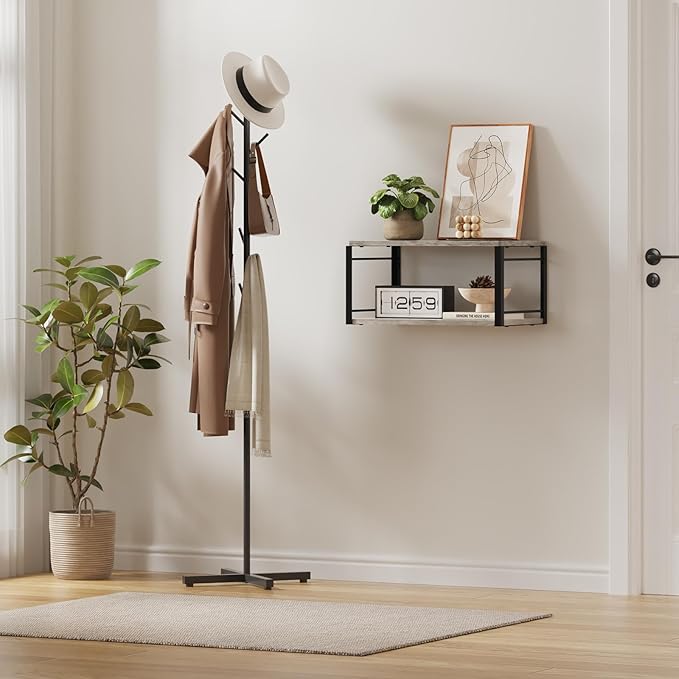 Floating Nightstand Wall Shelf, Wood Bedside Shelf Wall Mounted Nightstand Set of 2, Floating Bedside Table for Bedroom, Living Room, Bathroom, Kitchen, Office(Vintage Gray)