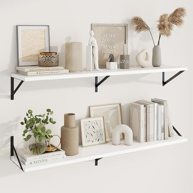 Axeman 48 Inch Floating Shelves | 10 Inch Deep White Wall Shelves Set of 2 | 48" W x 10" D White Wood Floating Shelves for Living Room Bathroom Kitchen