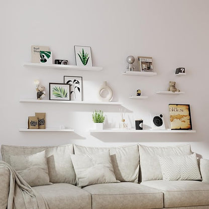White Floating Shelves for Wall Decor, Long Wall Mounted Storage Shelf for Bedroom, Living Room, Bathroom, Kitchen, Nursery, Display Picture Ledge Shelf with Lip Set of 2-56 Inches, White