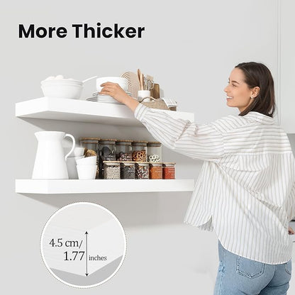 Heimlove Floating Shelves for Wall 48 Inch Long,Extra Large and Thick Wood Shelves Mounted Storage Hanging Shelf Invisible Bracket for Bedroom,Living Room,Kitchen,Office,Set of 2,White
