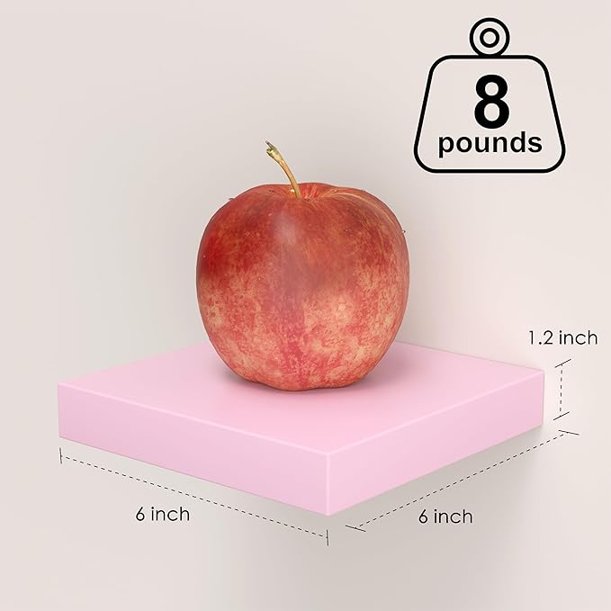 Small Pink Floating Shelves for Wall - 6 Inch Mini Square Shelves for Bedroom, Living Room, Bathroom, Kitchen, Office Decor Set of 3