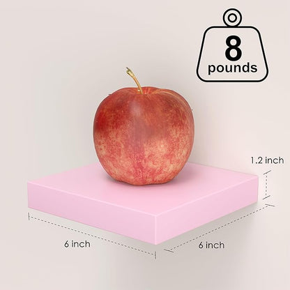 Small Pink Floating Shelves for Wall - 6 Inch Mini Square Shelves for Bedroom, Living Room, Bathroom, Kitchen, Office Decor Set of 3