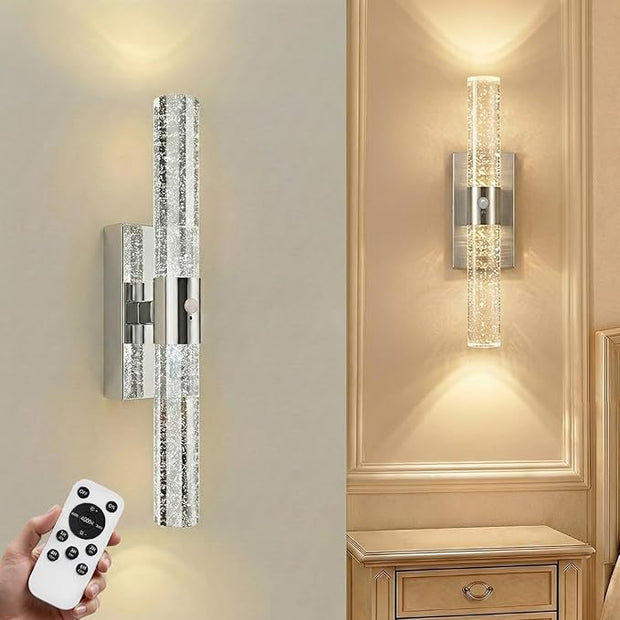 Motion Sensor Wall Sconces Battery Operated, Rechargeable Wall Sconce, 3CCT Battery Wall Sconce, 12000mAh Dimmable with Remote for Bedroom, Living room, Hallway Decor (15.3 inch – Chrome - 1 Pack)