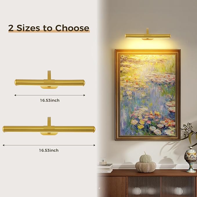Joossnwell Wireless Picture Light Gold Rechargeable Painting Lamp Battery Wall Light with 3 Modes for Displaying Art, Dartboards and Learn(12.6 Inch)