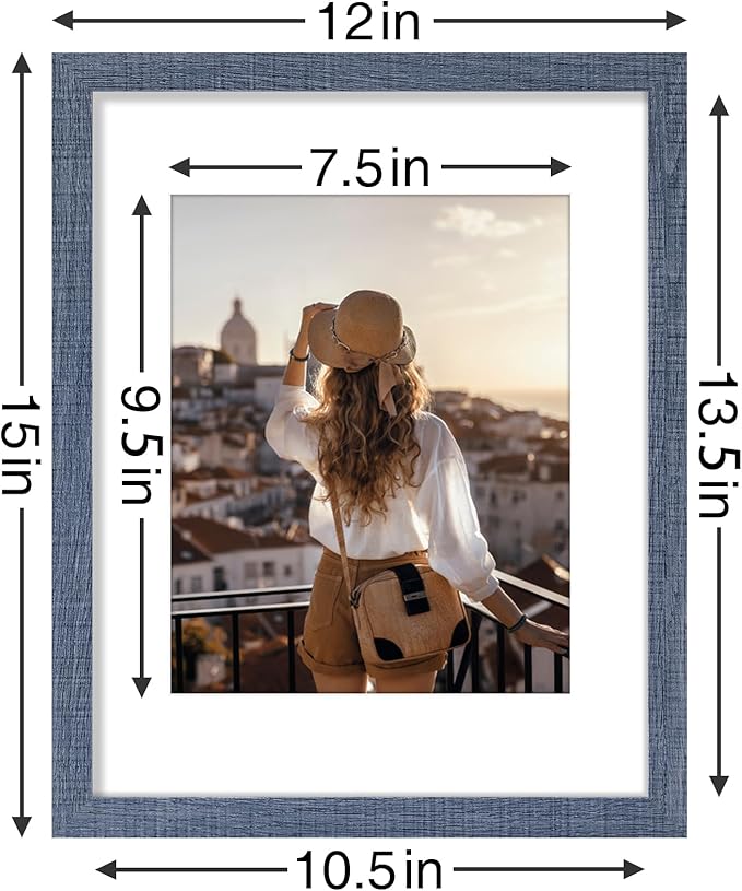 Vittanly 11x14 Picture Frames Set of 9, Shatter Resistant Plexiglass, Display 8x10 Pictures with Mat or 11x14 without Mat, Photo Frames for Wall or Tabletop, Engineered Wood, Navy
