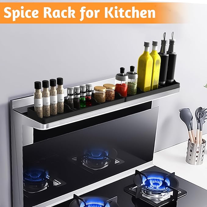 30 Inch Silicone Stove Oven Top Shelf Magnetic for Kitchen Gadgets, Soft Flexible Strong Magnetic Heat Resistant Spice Rack Kitchen Organizer