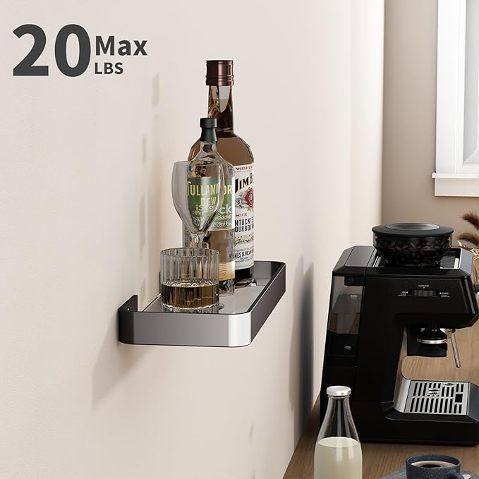 Danpoo 12-Inch Wall Shelf, Clear Tempered Glass with Matte Black Aluminum Frame – Versatile Floating Bathroom Organizer