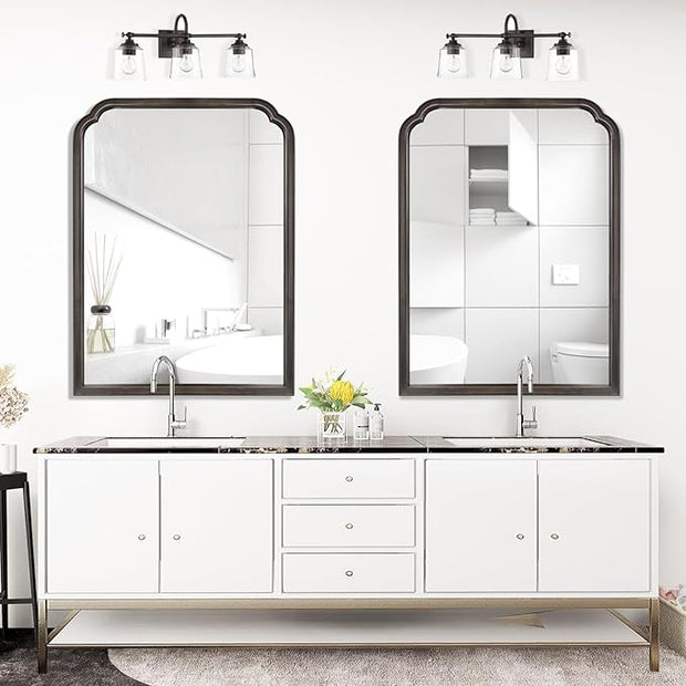 WallBeyond Wood Bathroom Mirrors for Wall Mounted, 30" x 40" Rustic Wood Frame Wall Mirrors Decorative for Living Room or Bedroom Vanity Mirror (Black)